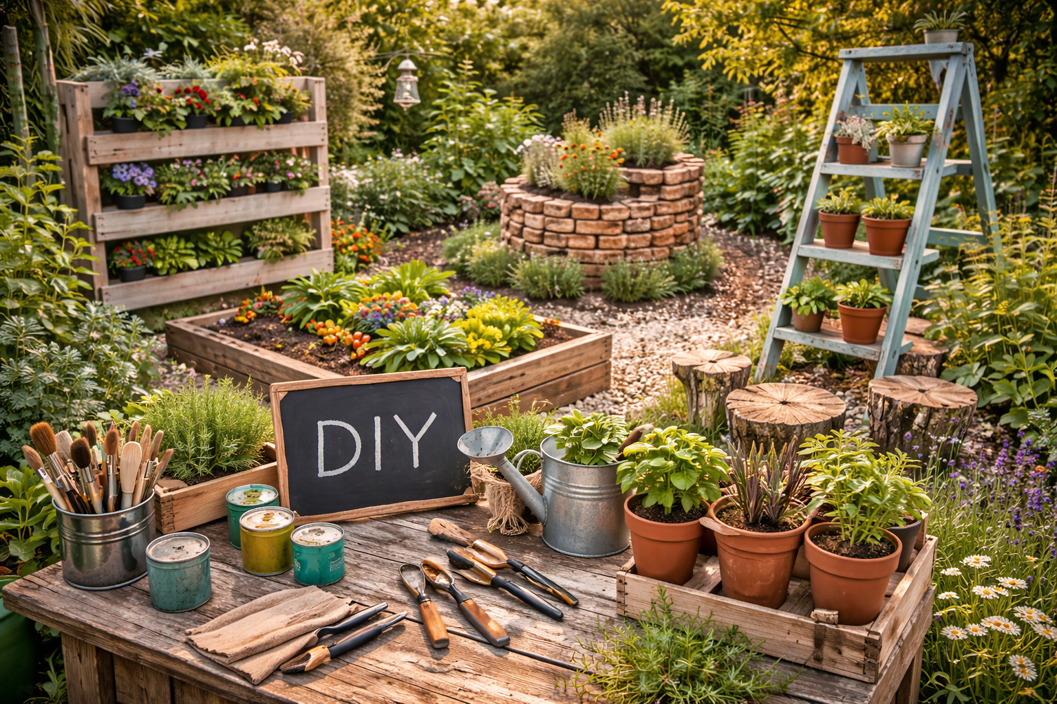 DIY Gartenprojekte mit Hochbeet, Palettenregal und Kräutertöpfen – günstige und einfache Ideen für nachhaltige Gartengestaltung